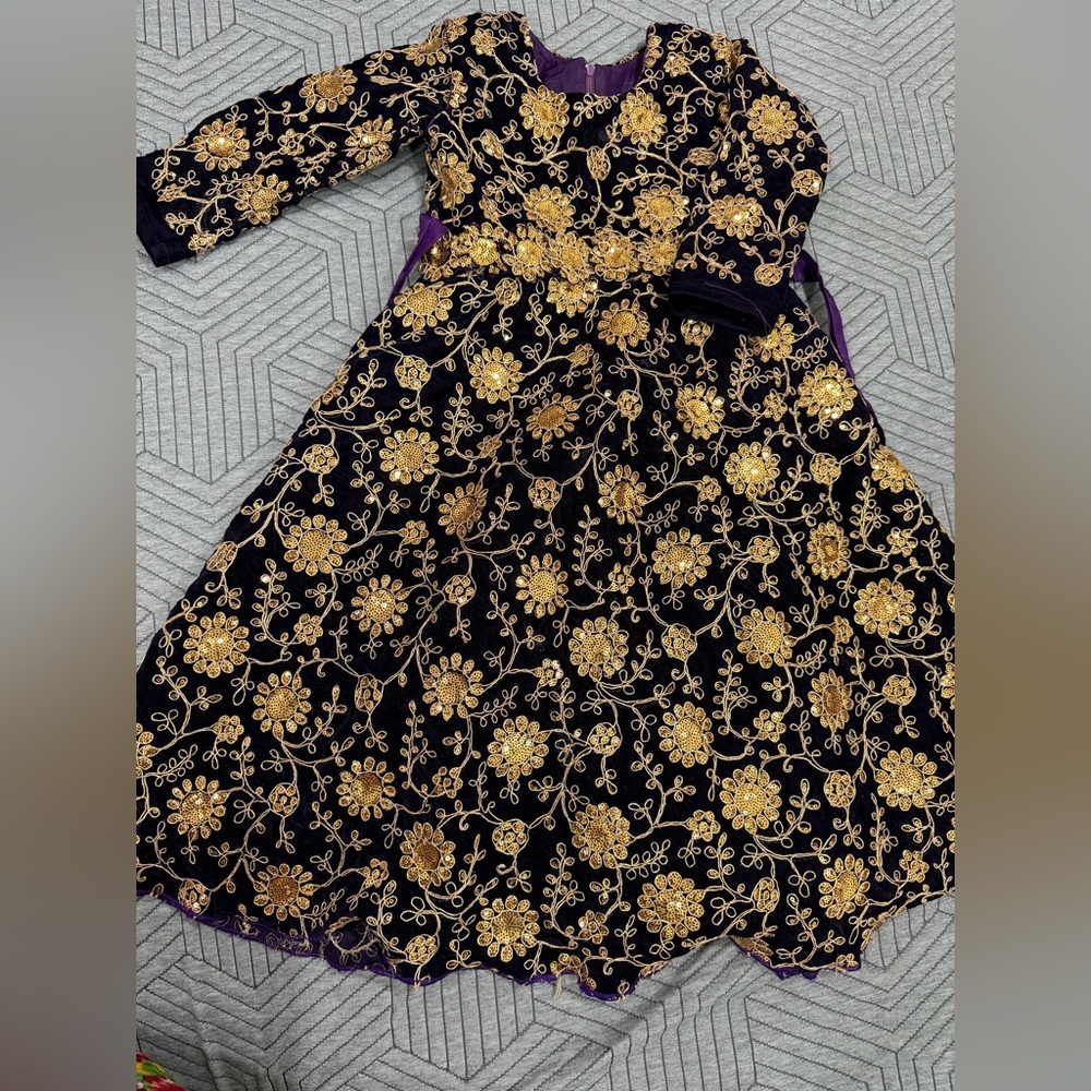 Girls Black & Gold Embroidered Party Dress